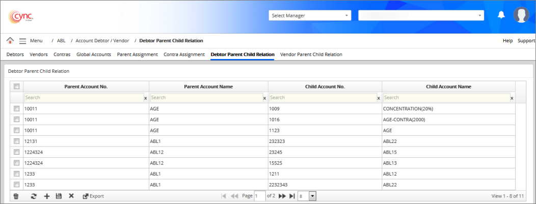 Debtor Parent Child Relation Home Page